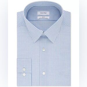 Calvin Klein Slim Fit non-iron button up blue check long sleeve shirt 17 34/35